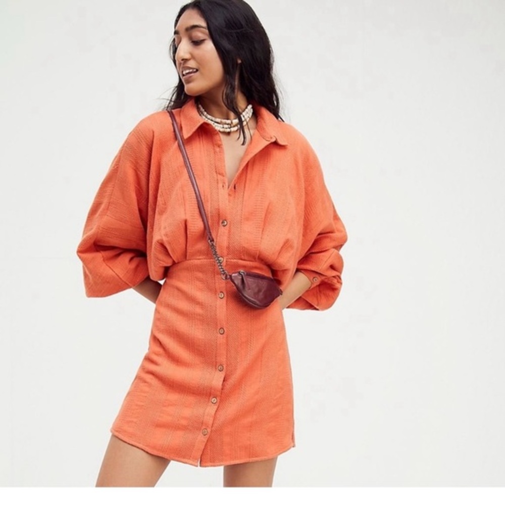 Free People ,Orange Button-Up Maxi Dress
